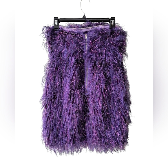 Double Crazy Chic Clear Straps Purple Fuzzy Metallic Faux Feather Mini Dress M - Picture 6 of 11